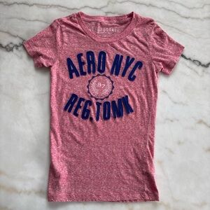 Aeropostale Pink Heathered Graphic Tee AERO NYC 87 Appliqué Logo T Shirt Size S